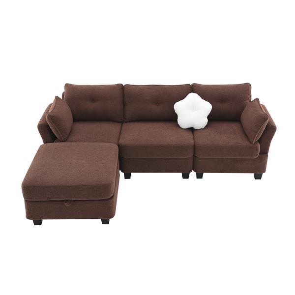 [VIDEO provided] [New] 92*63"Modern Teddy Velvet Sectional Sofa,Charging Ports on Each Side,L-shaped Couch with Storage Ottoman,4 seat Interior Furniture for Living Room, Apartment,3 Colors(3 pillows)