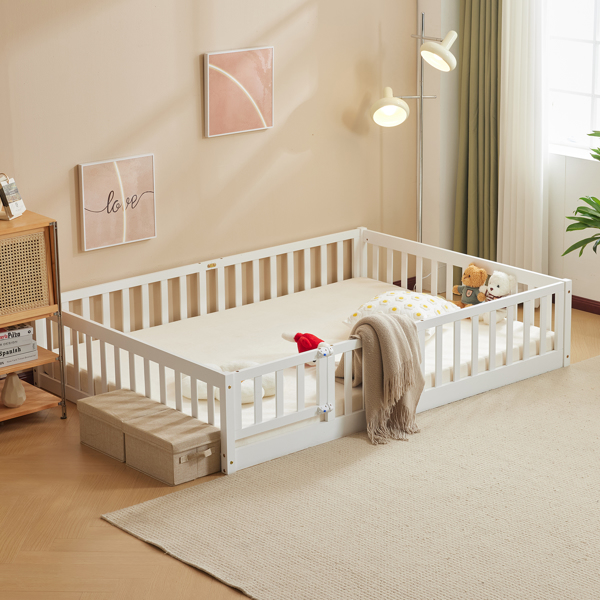 Fence Bed With Door With Board White Painted Pine Queen Children's Bed