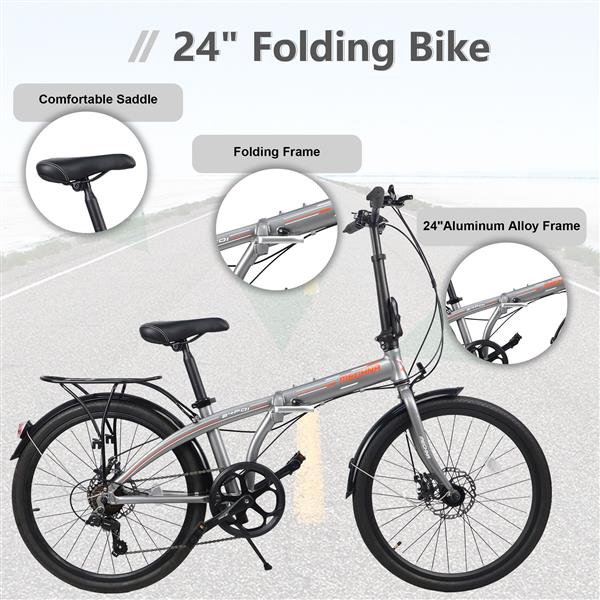 24" Folding City Bike Aluminum Frame 7 Speed Folding Bike