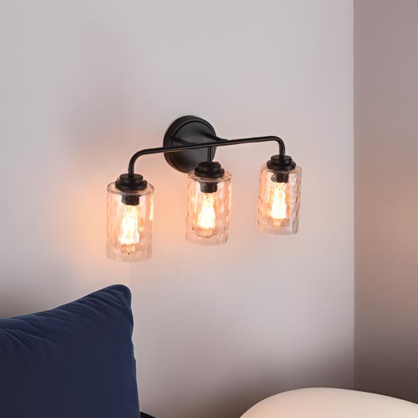 3-Light with Clear Glass Glacier Shade Unique Hand-make Lampshade Industrial Indoor Light Fixture for Bathroom Living Room Bedroom E26 Socket [No Bulb][Unable to ship on weekends, please note that]