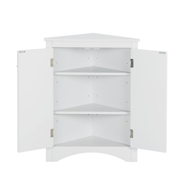 White Triangle Bathroom Storage Cabinet with Adjustable Shelves, Freestanding Floor Cabinet for Home Kitchen