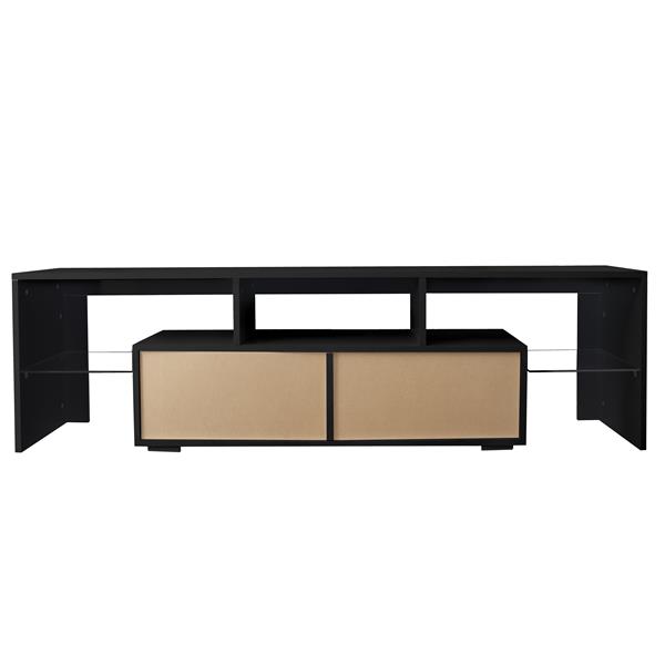 Modern Black TV Stand, 20 Colors LED TV Stand w/Remote Control Lights