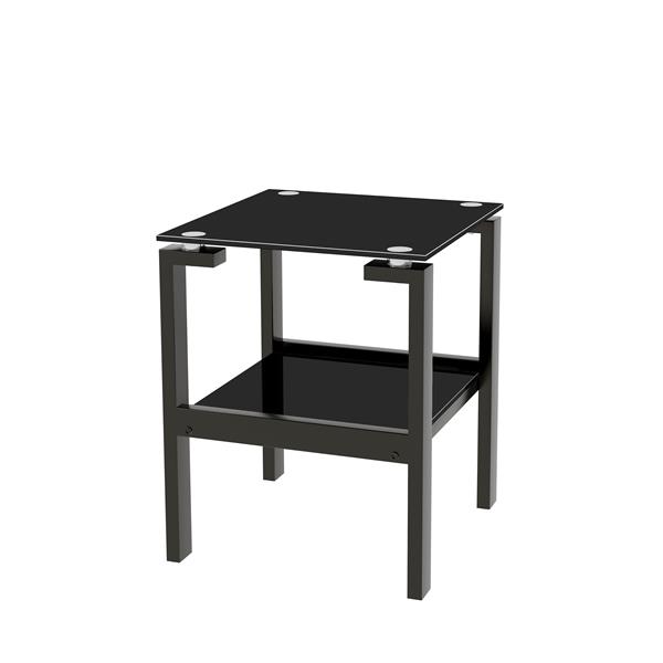 Black Tempered Glass End Table with 2 layer, Small Side Table for Living Room