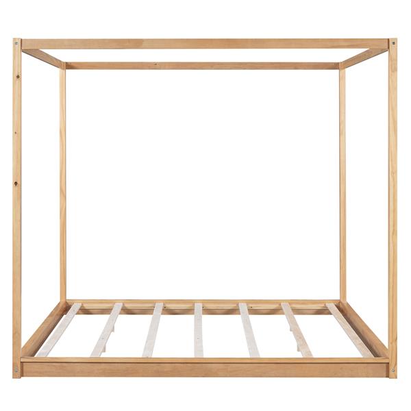 King Size Canopy Platform Bed with Support Legs, Natural