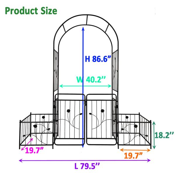 Metal Garden Arch with Gate 79.5'' Wide x 86.6'' High Climbing Plants Support Rose Arch Outdoor Black