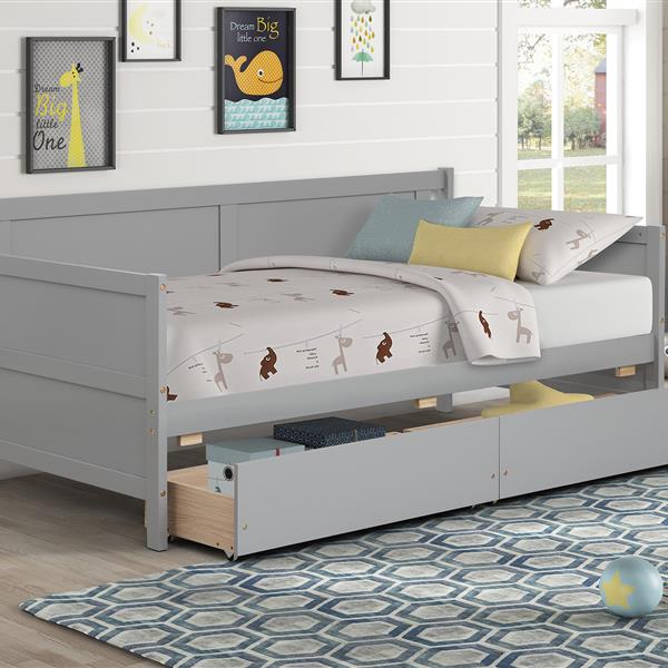 Daybed with two drawers, Twin size Sofa Bed,Storage Drawers for Bedroom,Living Room ,Grey