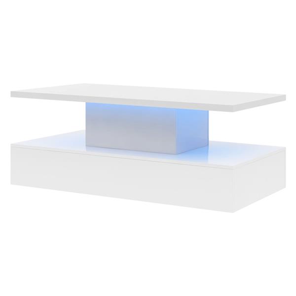 Coffee Table Cocktail Table Modern Industrial Design with LED lighting, 16 colors with a remote control, White