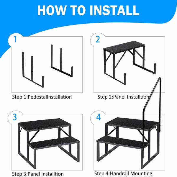 RV Steps with Handrail, 2 Steps Ladder Hot Tub Steps with Handrail, Portable Mobile Home Stairs Outdoor RV Stairs for 5th Wheel RVs