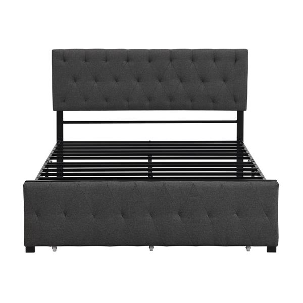 Full Size Storage Bed Metal Platform Bed with a Big Drawer - Gray