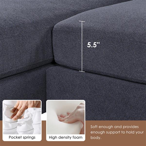 [VIDEO provided][New] 112*56" Granular Velvet Sofa,U-Shaped Couch with Oversized Seat,6-Seat Sofa Bed with Double Chaise,Comfortable and spacious indoor furniture for Living Room,Apartment,2 Colors