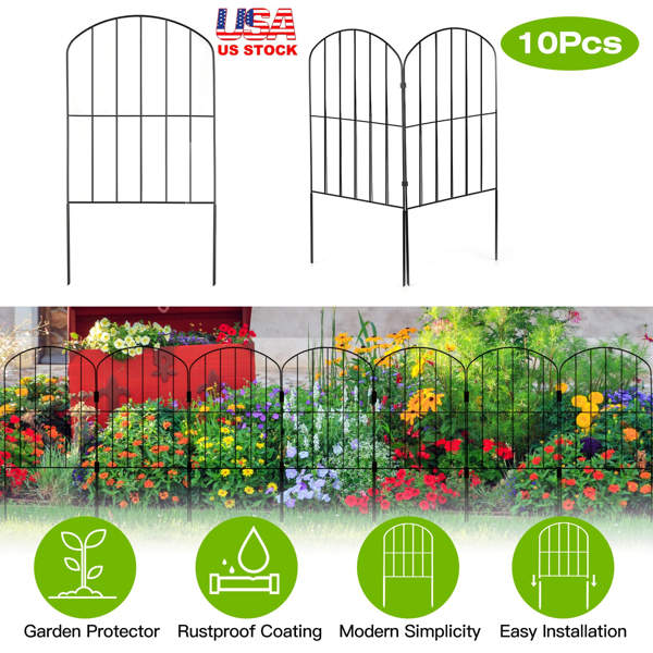 Decorative Garden Fence Fencing 10 Pack, 12.59” Width 23.93” Length Rustproof Metal Wire Panel Border Animal Barrier for Flower Edging for Yard Landscape Patio Outdoor Decor（No shipments on weekends）