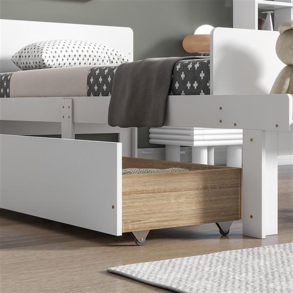 Twin Bed with Footboard Bench,2 drawers,White