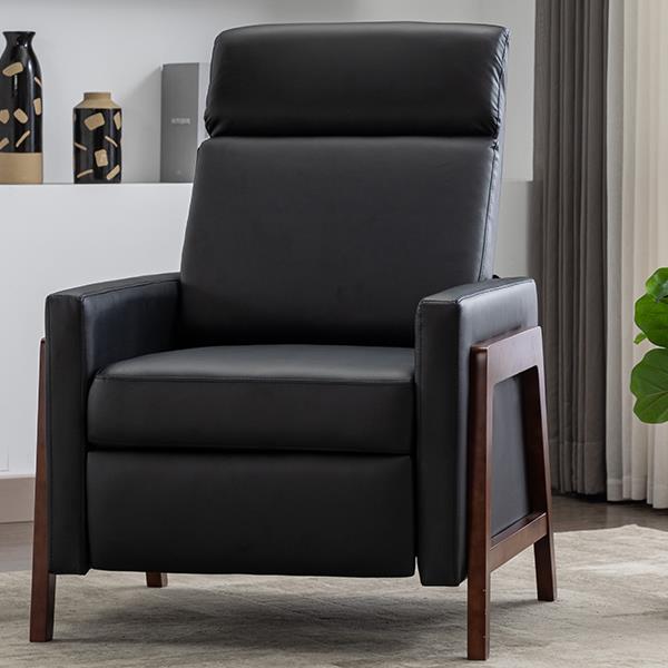 Wood-Framed PU Leather Recliner Chair Adjustable Home Theater Seating with Thick Seat Cushion and Backrest Modern Living Room Recliners, Black