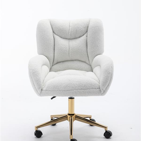 005-Teddy Fabric 360 Swivel Home Office Chair With Gold Metal Base And Universal Wheels,Ivory