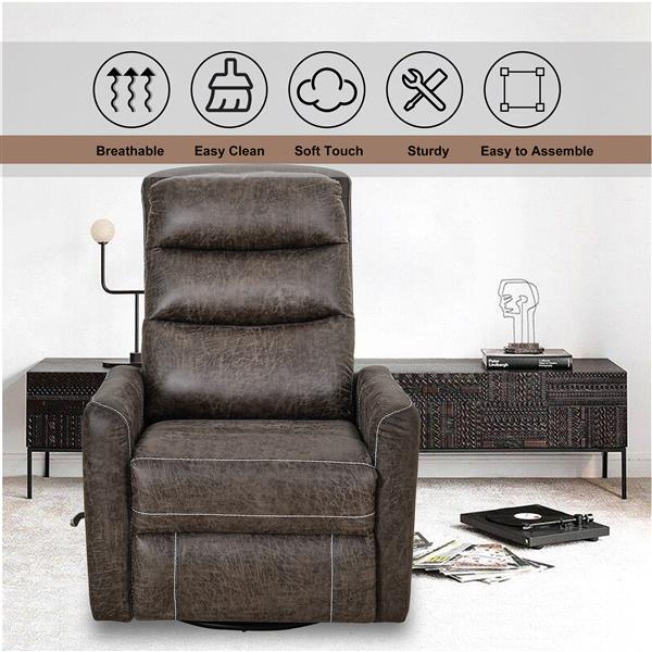 Swivel Glider Rocker Recliner Chair for Nursery,Manual Swivel Rocking Recliner,Mordern Home Theater Seating Soft  Reclining Chairs for Living Room,Brown