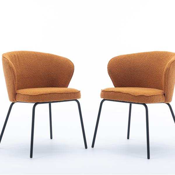 042-Set of 2 Boucle Fabric Dining Chairs With Black Metal Legs,Ginger