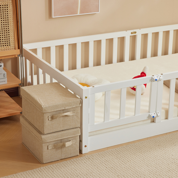 Fence Bed With Door With Boards White Painted Pine Twin Children's Bed