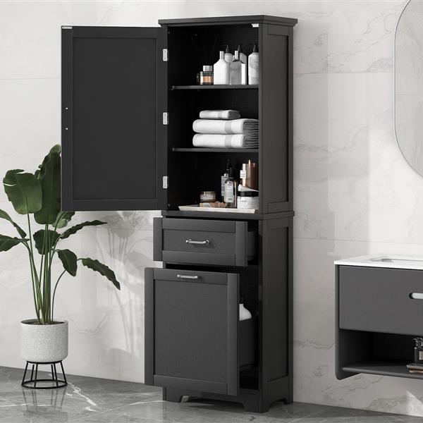 Tall Bathroom Storage Cabinet,  Storage Cabinet with Two Different Size Drawers and Adjustable Shelf, MDF Board with Painted Finish, Black