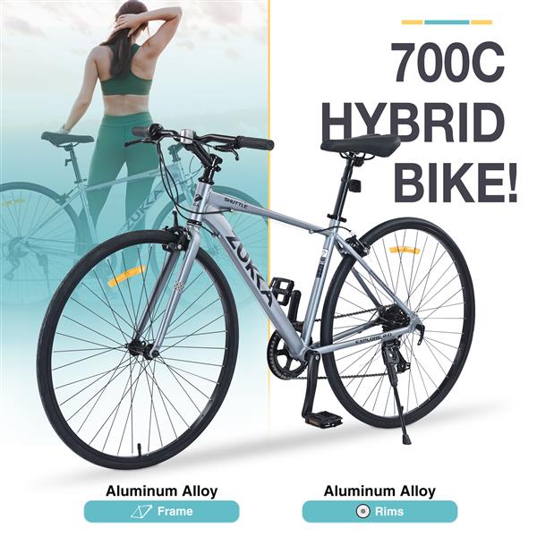 7 Speed Hybrid Bike Aluminum Alloy Frame C-Brake 700C Road Bike For men women's City Bicycle