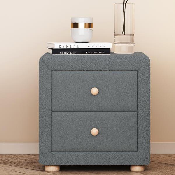 Teddy Fleece Nightstand with 2 Drawers, Gray