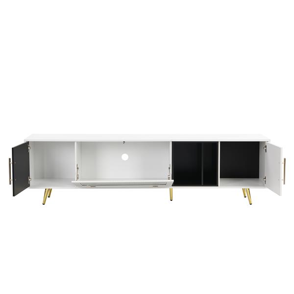 Stylish TV Stand with Golden Metal Handles&Legs, Two-tone Media Console for TVs Up to 80", Fluted Glass Door TV Cabinet with Removable Compartment for Living Room, White