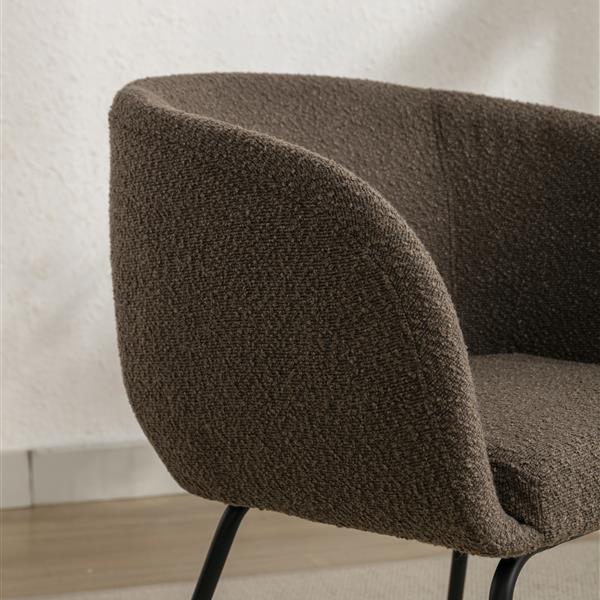 040-Set of 2 Boucle Fabric Dining Chairs With Black Metal Legs,Dark Brown