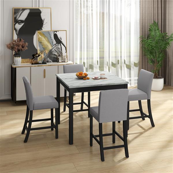 5 Piece Dining Table and Chair Set, Wooden Dining Table and Chair with 4 Chairs for Small Spaces, Modern Square Counter Height Dining Table, Compact Mid-Century Modern Home Table and Chair Set, Uphols