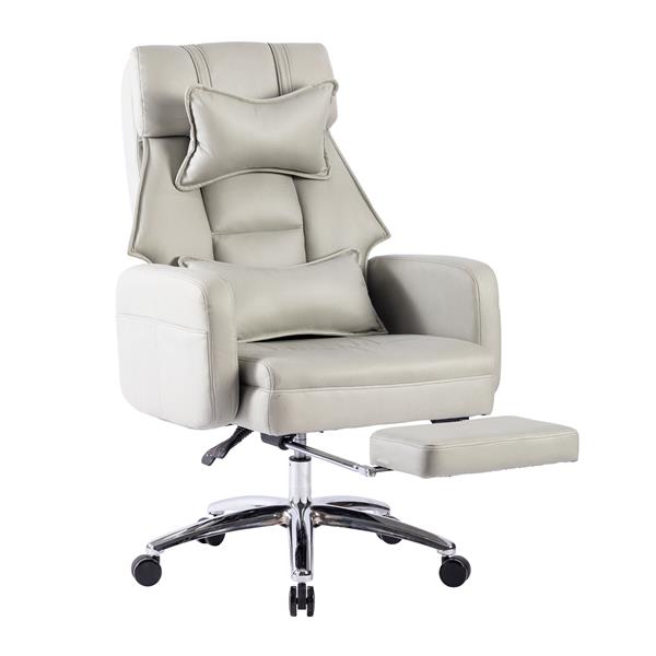 Swivel Ernomic Office Chair, Technology Leather  High Back Office Chair with Lumbar Support Headrest, Sedentary Comfortable Boss Chair, 155° Reclining Computer Chair (Color : Grey)