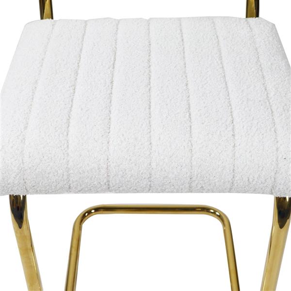 Mid-Century Modern Counter Height Bar Stools for Kitchen Set of 2, Armless Bar Chairs with Gold Metal Chrome Base for Dining Room, Upholstered Fabric Counter Stools,Ivory