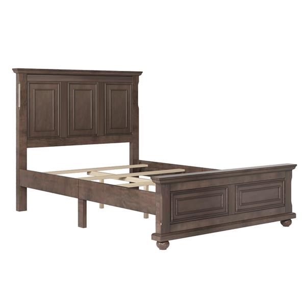 Traditional Town and Country Style Pinewood Vintage Full Bed, Rich Brown