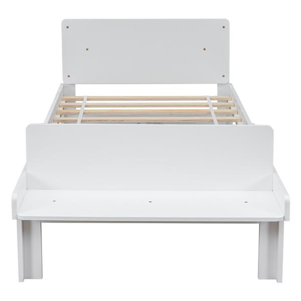 Twin Bed with Footboard Bench ,White