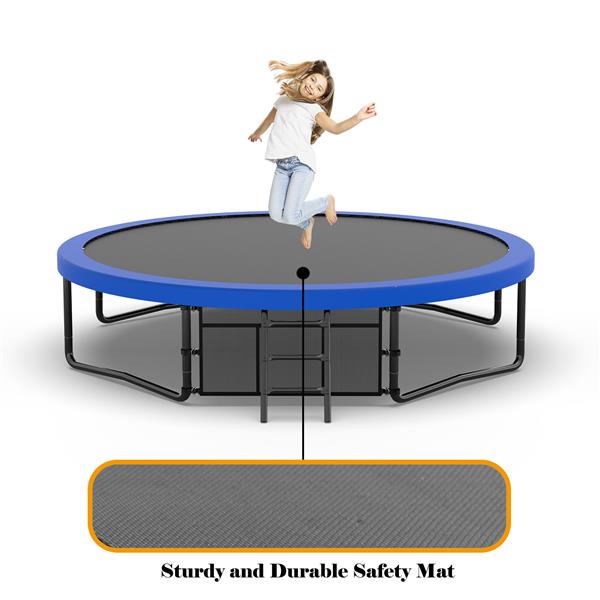 14FT Recreational Kids Trampoline with Safety Enclosure Net & Ladder, Outdoor Recreational Trampolines