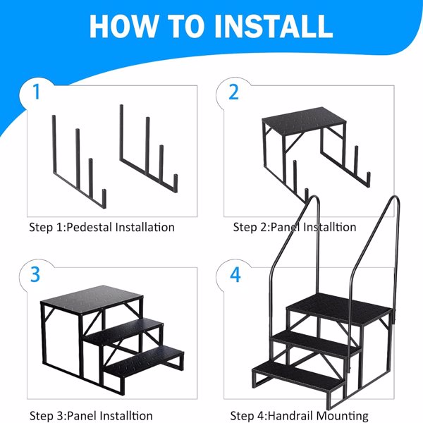 RV Step 3 Step Ladder, Upgrade RV Step with Handrails, Heavy Duty RV Stairs with Anti-Slip Pedal Hot Tub Steps, Removable Camper Step for Spa/Porch/Pet/Mobile Home