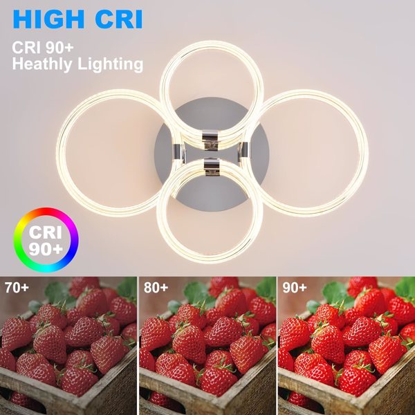 Modern LED Flush Mount Ceiling Light with Dimmable Remote Control, 6Rings Acrylic for Bedroom, Living Room, Kitchen, Office Lamps (4 heads)[Unable to ship on weekends, please note that]