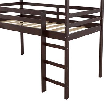 Twin Loft Bed with Slide, House Bed with Slide,Gray