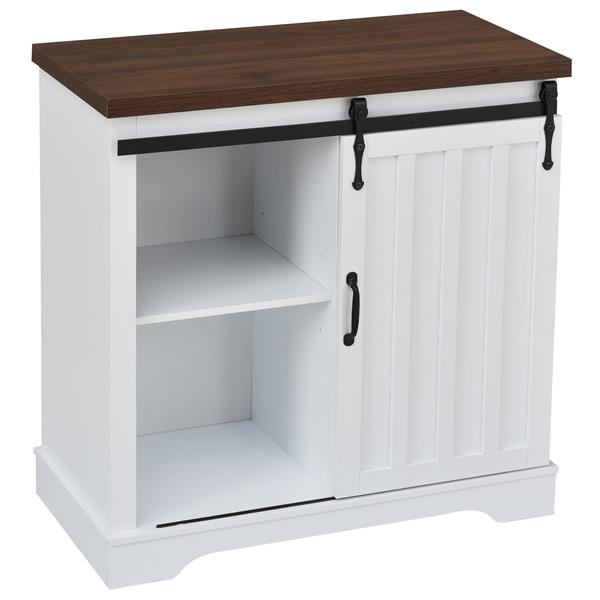 Bathroom Storage Cabinet, Freestanding Cabinet, Sliding Barn Door, Thick Top, Adjustable Shelf, White and Brown