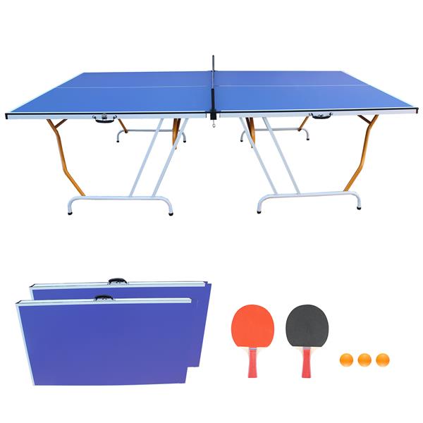 9ft Mid-Size Table Tennis Table Foldable & Portable Ping Pong Table Set for Indoor & Outdoor Games with Net, 2 Table Tennis Paddles and 3 Balls