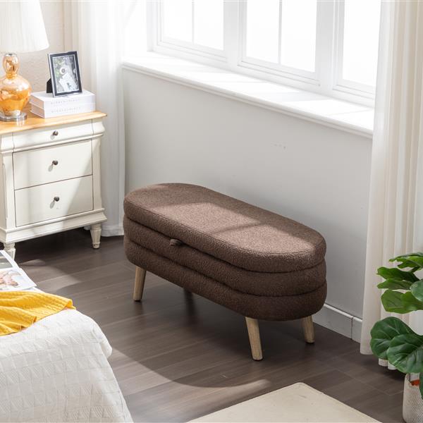 036-Boucle Fabric Storage Bench Bedroom Bench With Wood Legs For Living Room Bedroom Indoor,Brown