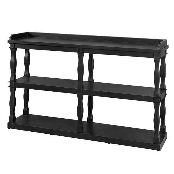 Console Table with 3-Tier Open Storage Spaces And Roman Column Effect Support Legs,Narrow Sofa Entry Table for Living Room, Entryway and Hallway(Black)