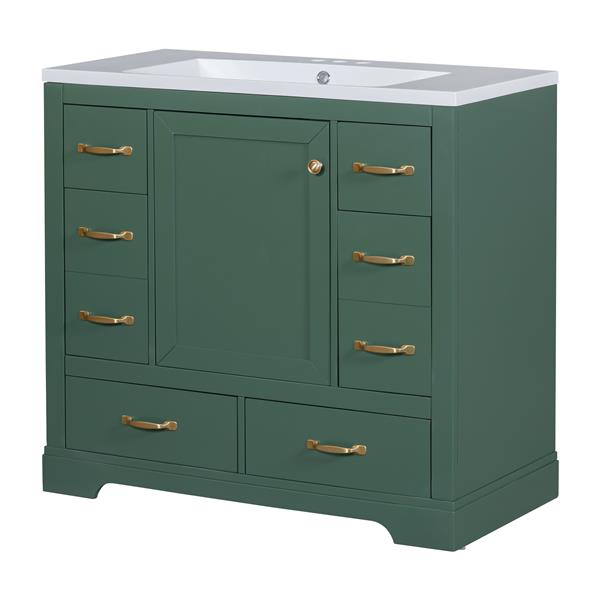 36" Bathroom Vanity with Sink Combo, Six Drawers, Multi-Functional Drawer Divider, Adjustable Shelf, Green