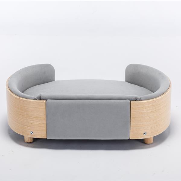 Scandinavian style Elevated Dog Bed Pet Sofa With Solid Wood legs and Bent Wood Back, Velvet Cushion,Mid Size Light Grey