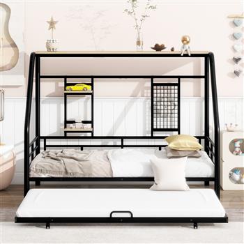 Twin Size Metal House Bed with Trundle, Black