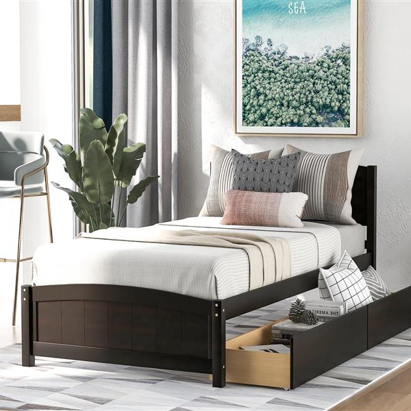 Twin size Platform Bed with Two Drawers, Espresso