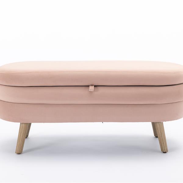 036-Velvet Fabric Storage Bench Bedroom Bench With Wood Legs For Living Room Bedroom Indoor,Light Pink