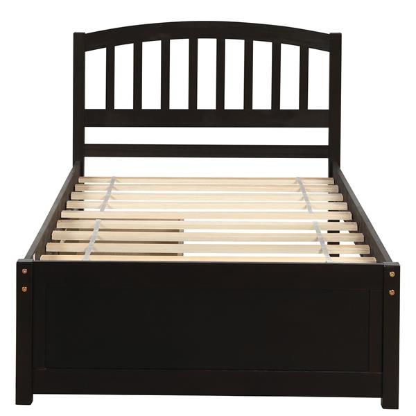 Twin Platform Storage Bed Wood Bed Frame with Two Drawers and Headboard, Espress