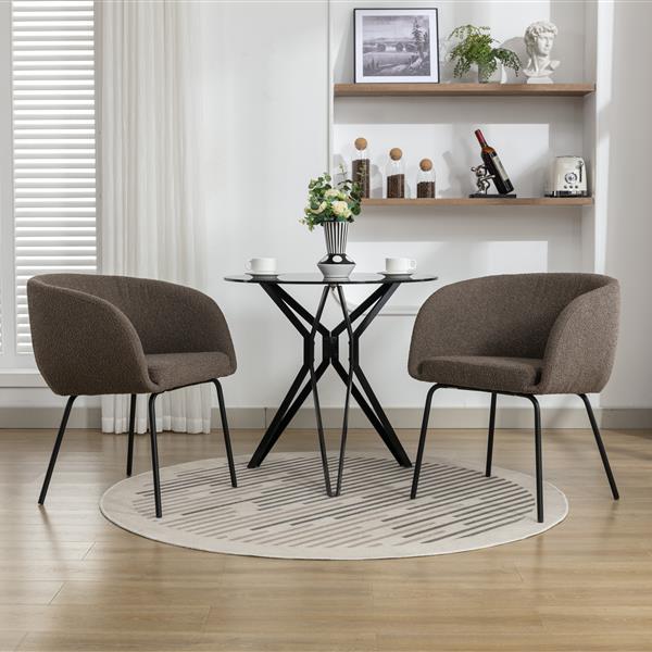 040-Set of 2 Boucle Fabric Dining Chairs With Black Metal Legs,Dark Brown