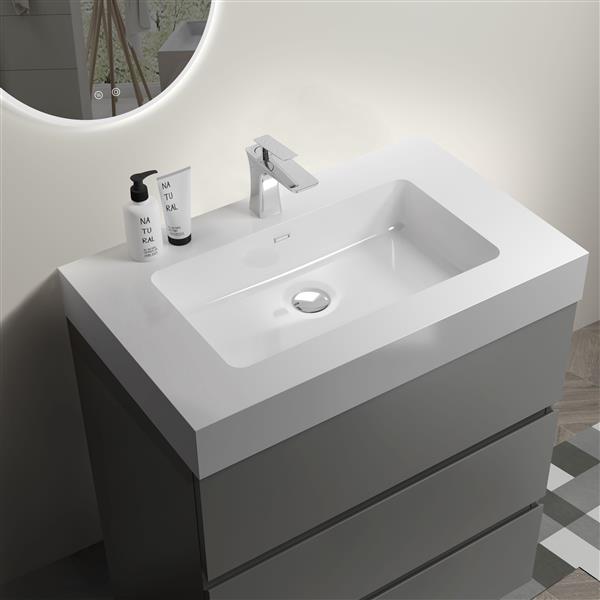 30" Gray Bathroom Vanity with Sink, Large Storage  Bathroom Vanity for Modern Bathroom, One-Piece White Sink Basin without Drain and Faucet