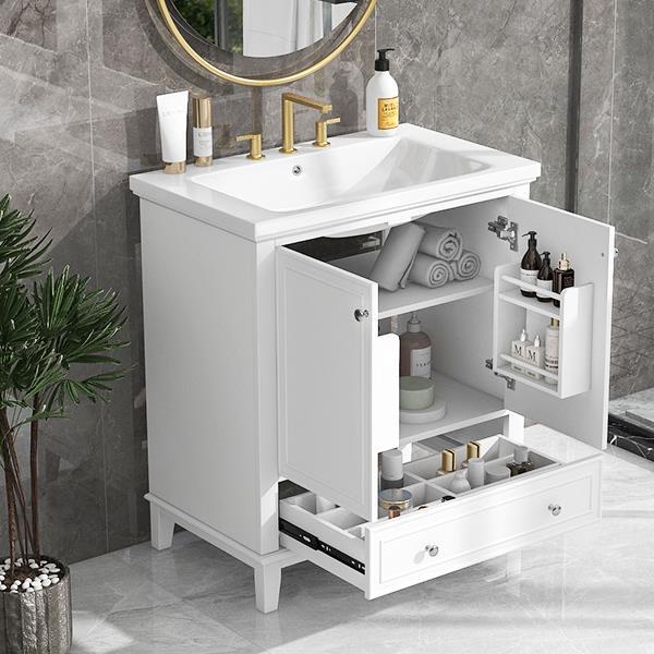 30" Bathroom Vanity with Sink Combo, Multi-functional Bathroom Cabinet with Doors and Drawer, Solid Frame and MDF Board, White