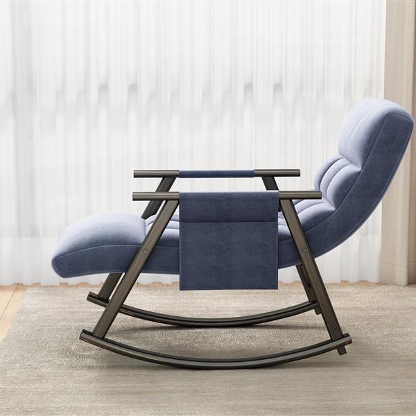 Casual folding rocking chair upholstered, lounge rocking chair adjustable high back and foot rest,side pockets placed in living room bedroom balcony