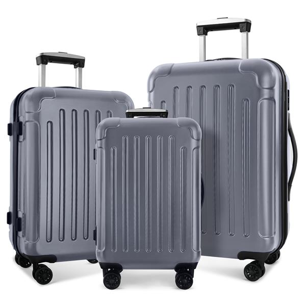 Luggage 3 Piece Sets with Spinner Wheels ABS+PC Lightweight (20/24/28), Grey